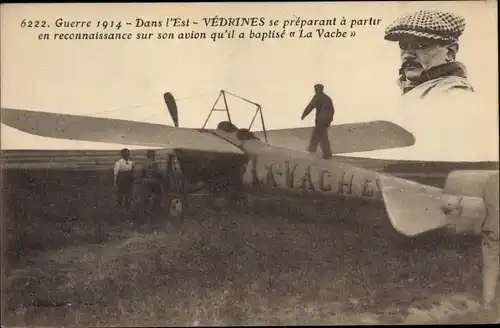 Ak Guerre 1914, Dans l'Est, Vedrimes se preparant a partir en reconnaissance sur son avion