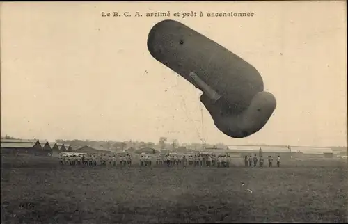 Ak Le B. C. A. arrime et pret a ascensionner, Militärballon