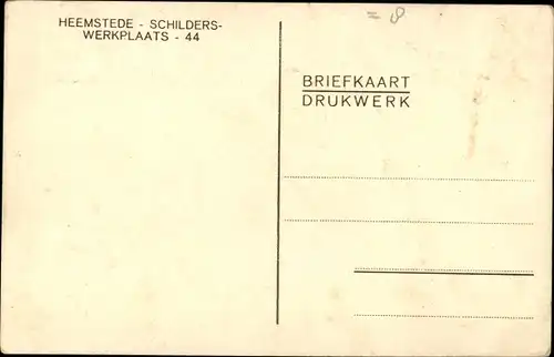 Ak Heemstede Nordholland Niederlande, Schilders Werkplaats 44