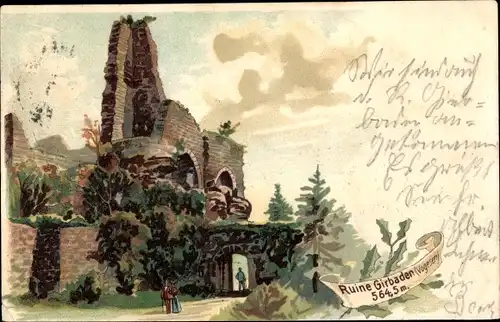 Litho Mollkirch Elsass Bas Rhin, Burg Girbaden, Ruine