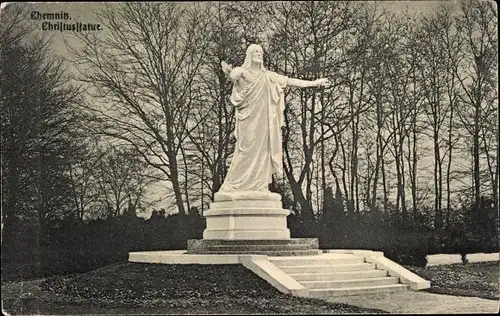 Ak Chemnitz in Sachsen, Christusstatue am neuen Friedhof