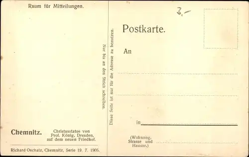 Ak Chemnitz in Sachsen, Christusstatue am neuen Friedhof