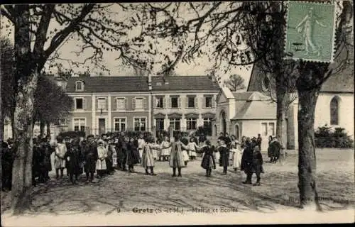 Ak Gretz Seine et Marne, Mairie et Ecoles