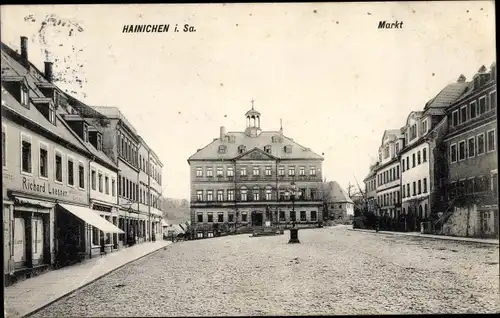 Ak Hainichen in Sachsen, Blick über den Marktplatz