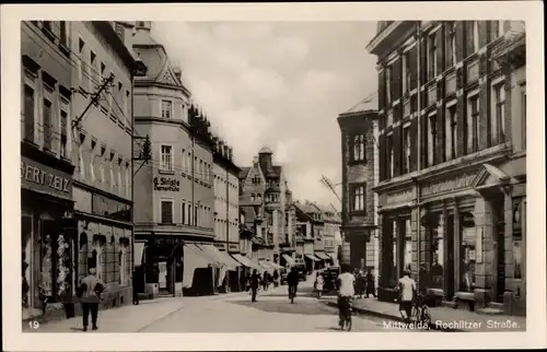 Ak Mittweida in Sachsen, Rochlitzer Straße, belebte Einkaufsstraße