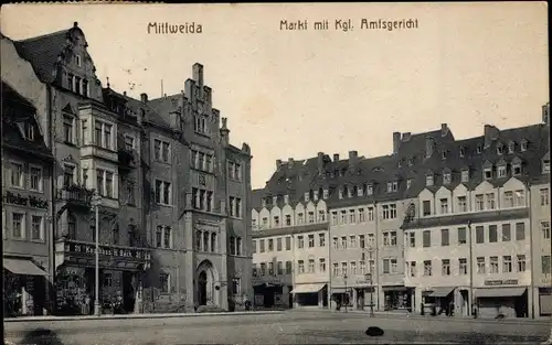 Ak Mittweida in Sachsen, Markt mit Kgl. Amtsgericht und Kaufhaus