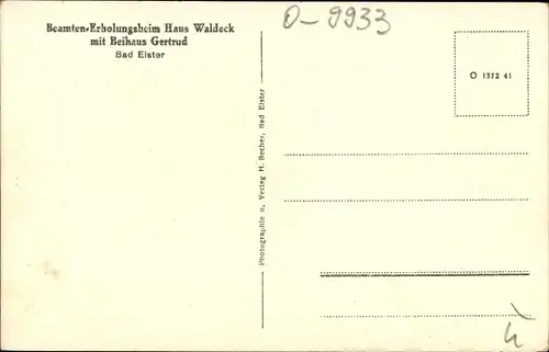 Ak Bad Elster im Vogtland, Beamten-Erholungsheim Haus Waldeck mit Beihaus Getrud