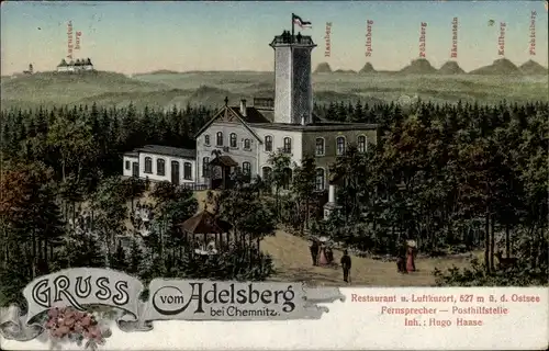 Ak Adelsberg Chemnitz in Sachsen, Restaurant u. Luftkurort Adelsberg, Panorama m. umliegenden Bergen