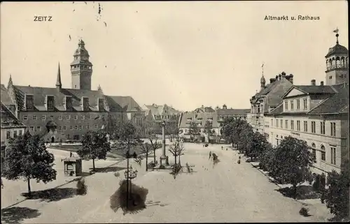 Ak Zeitz im Burgenlandkreis, Altmarkt, Rathaus, Stadtschule