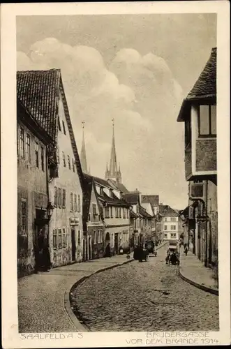 Ak Saalfeld an der Saale Thüringen, Brudergasse vor dem Brand 1914