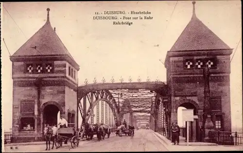 Ak Duisburg im Ruhrgebiet, Partie an der Ruhrbrücke, Pferdewagen