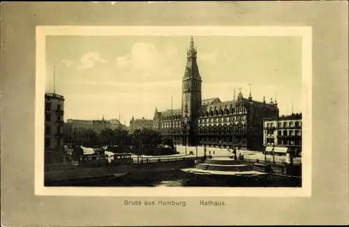 Ak Hamburg, Rathaus mit Vorplatz