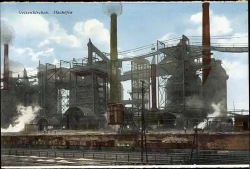 Ak Gelsenkirchen im Ruhrgebiet, Die Hochöfen der Fabrik