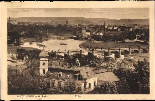 Ak Hattingen an der Ruhr, Totalansicht mit Kirche und Brücke