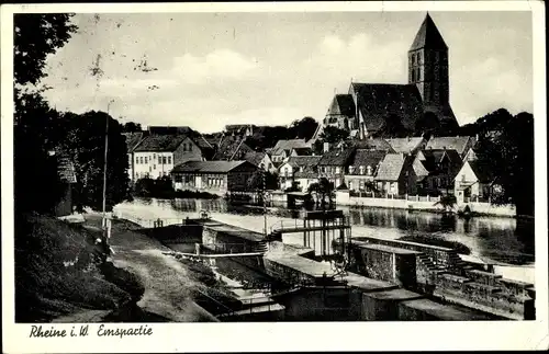 Ak Rheine in Westfalen, Emspartie, Blick auf den Ort mit Kirche