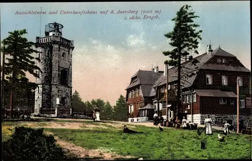 Ak Wildenthal Eibenstock im Erzgebirge, Auersberg, Aussichtsturm, Unterkunftshaus