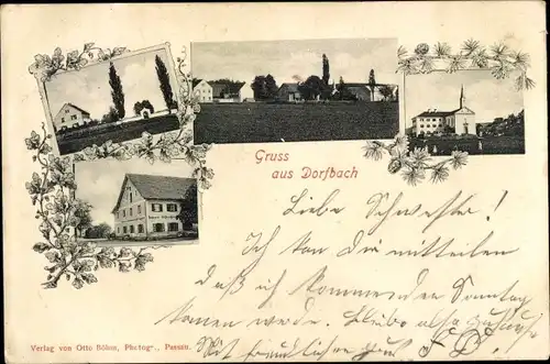 Ak Dorfbach bei Włodarz Wolfsberg Schlesien, Detailansichten, Kirche, Gasthof