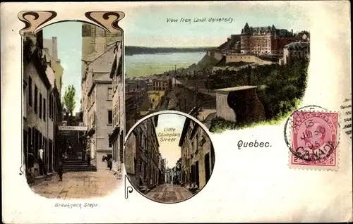 Ak Québec Kanada, Little Champlain Street, Breakneck Steps, View from Laval University