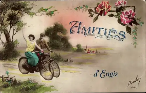 Litho Engis Wallonien Lüttich, Partie mit dem Fahrrad, Paar