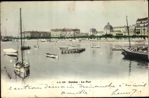 Ak Genève Genf Schweiz, Le Port, Panorama, Boote