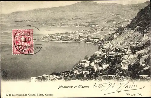 Ak Clarens Montreux Kanton Waadt, Panorama, Vogelperspektive