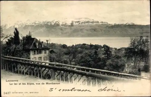 Ak Lausanne Kanton Waadt, Le lac et Alpes, vus de Montbenon, Panorama