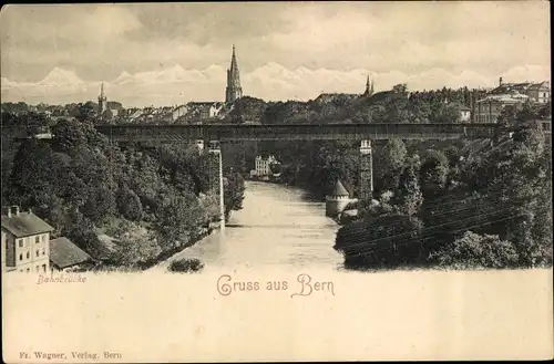 Ak Bern Stadt Schweiz, Bahnbrücke, Panorama