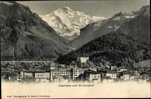 Ak Interlaken Kanton Bern Schweiz, Panorama mit Jungfrau