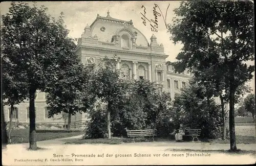 Ak Bern Kanton Bern, Promenade auf der großen Schanze vor der neuen Hochschule