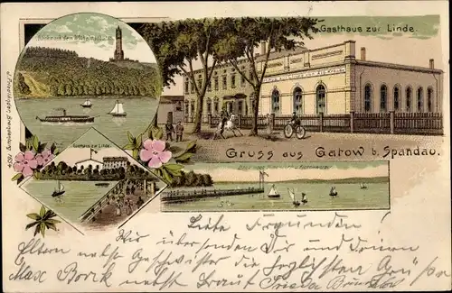 Litho Berlin Spandau Gatow, Gasthaus zur Linde, Wilhelmsturm