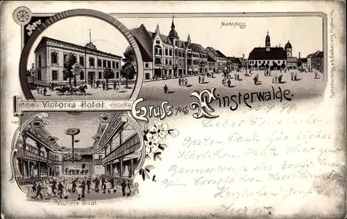 Litho Finsterwalde in der Niederlausitz, Marktplatz, Victoria Hotel, Saal