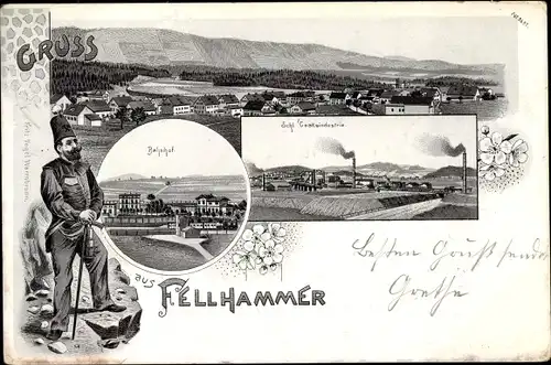 Litho Kuźnice Świdnickie Fellhammer Boguszów Gorce Gottesberg Rothenbach Schlesien, Bergmann, Bhf.