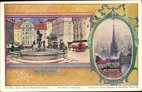 Künstler Ak Wien 1 Österreich, Mehlmarkt, Kirchturm, Neuer Markt