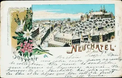 Winter Litho Neuchâtel Neuenburg Stadt, Gesamtansicht