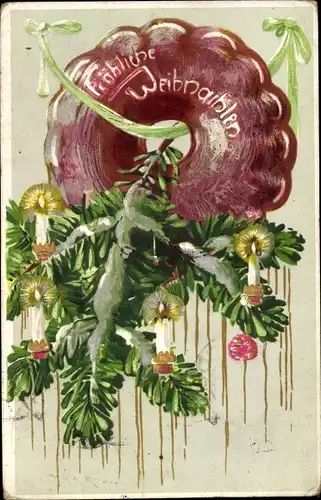 Präge Litho Glückwunsch Weihnachten, Tannenbaum, Lebkuchen