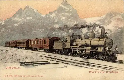 Ak Kanton Schwyz, Chemin de fer du Gotthard, Gotthardbahn, Alpen, Mythen