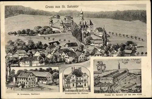 Künstler Ak Bad Griesbach Niederbayern, Kloster St. Salvator, Priesterheim St. Michael, Kloster 1720