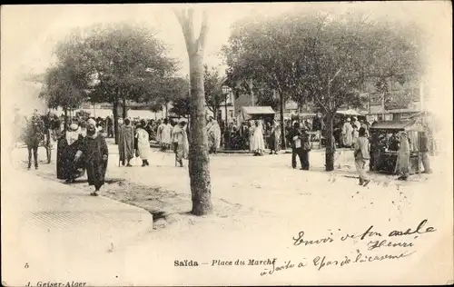 Ak Saida Algerien, Place du Marche