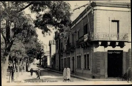 Ak Setif Algerien, La Poste, Rue d'Aumate