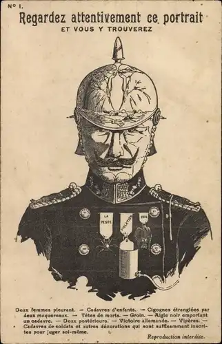 Ak Regardez attentivement ce portrait et vous y trouverez, Kaiser Wilhelm II., Karikatur