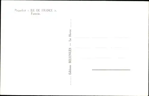 Ak Paquebot Ile de France, CGT French Line, Transatlantique, Fumoir