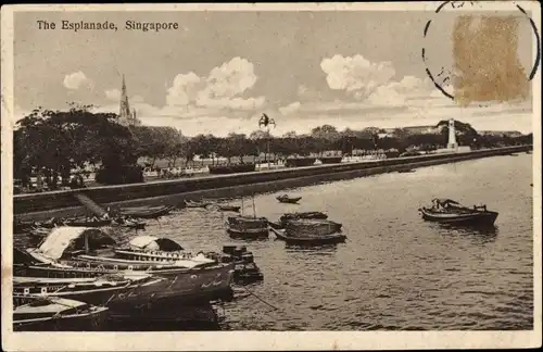 Ak Singapore Singapur, The Esplanade, Boote, Stadtpanorama