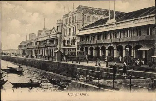 Ak Singapore Singapur, Collyer Quay, Boote, Straßenpartie, Bus