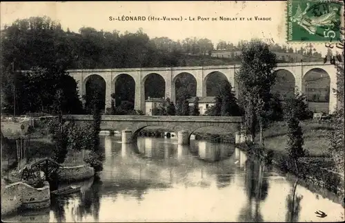 Ak Saint Léonard de Noblat Haute Vienne, Le Pont de Noblat et le Viaduc