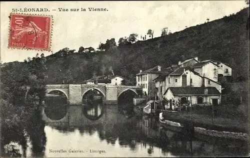 Ak Saint Léonard de Noblat Haute Vienne, la Vienne, Brücke