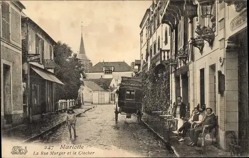 Ak Marlotte Seine et Marne, La Rue Murger et le Clocher
