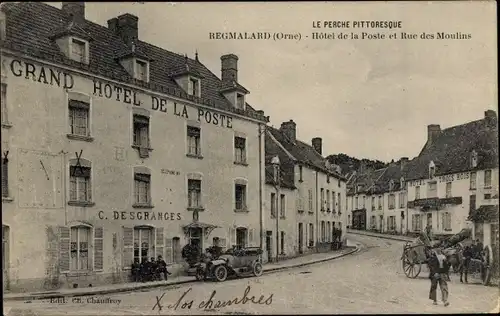 Ak Rémalard Orne, Hotel de la Poste et Rue des Moulins