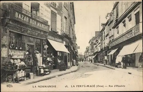 Ak La Ferté Macé Orne, Rue d'Hautvie, Geschäfte