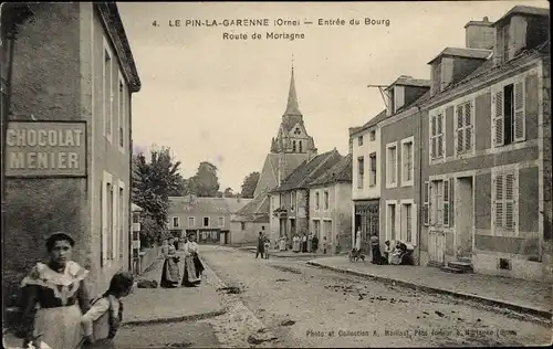 Ak Le Pin-la-Garenne Orne, Entrée du Bourg, Route de Mortagne