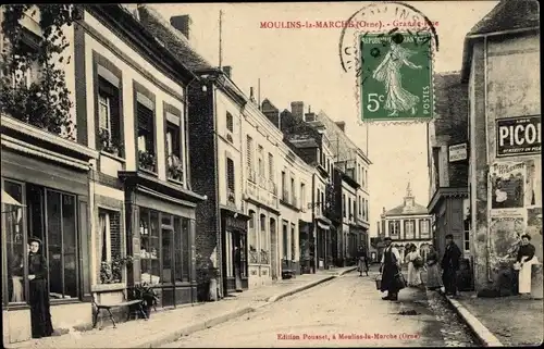 Ak Moulins la Marche Orne, Grande Rue